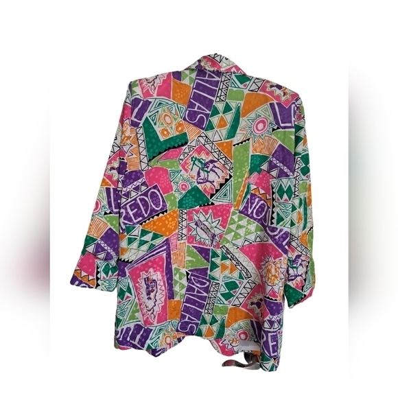 Vtg JORDANA USA colorful blazer lined shoulder pads lightweight abstract funky L - Picture 2 of 11